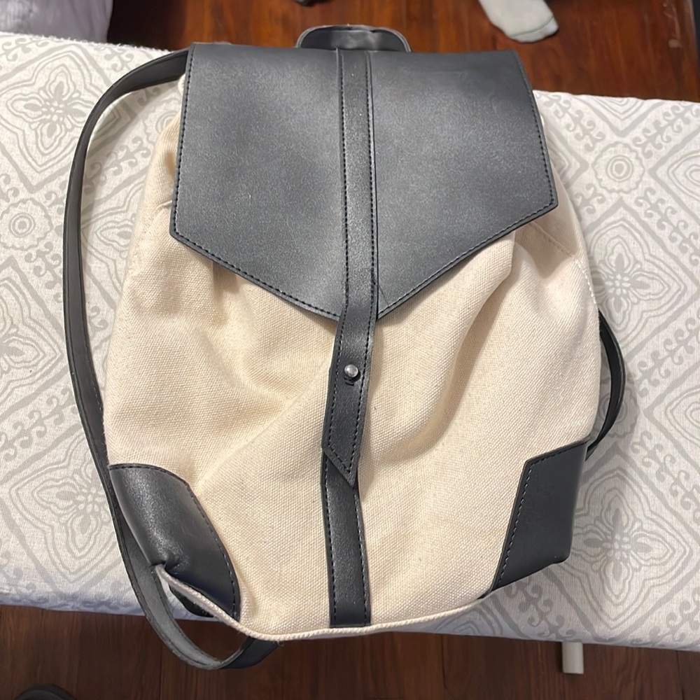 Linen and Black backpack bag